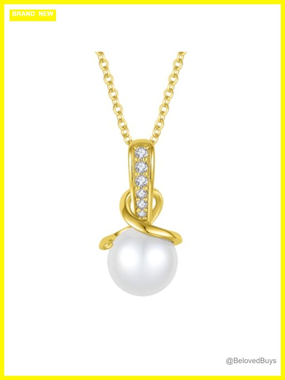 925 Sterling Silver Pearl Pendant Necklace 18k Gold Plated CZ 10mm Women